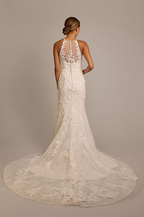 Wedding Dresses - Melissa Sweet High-Neck Halter Lace Mermaid Wedding Dress Style # MS251273 – View Image 2 Top Lace Wedding Dress, Lace Mermaid Dress, Melissa Sweet, Wedding Dress Style, Davids Bridal Wedding Dresses, High Neck Halter, V Neck Wedding Dress, Lace Mermaid, Lace Mermaid Wedding Dress