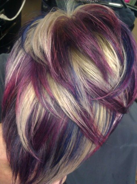 Short Hairstyles With Purple Highlights, Red Violet Hair Color With Highlights Purple Ombre, Blond And Purple Hair, Purple Peekaboo Highlights Blonde Short Hair, Blue And Purple Ombre Hair Short, Purple Hair With Rainbow Highlights, Blonde And Purple Hair, Blonde And Purple, Funky Hairstyles For Long Hair