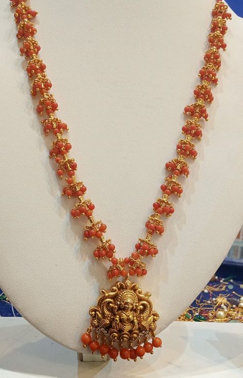 Coral Gold Necklace, Pagadalu Chains, Pagadalu Jewellery, 16 Grams Gold Necklace Designs, Pagadam Jewellery, Coral Necklace Designs, Coral Jewelry Indian Gold, Beaded Wedding Jewelry, Coral Jewellery