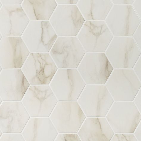 Ivy Hill Tile Santorini 6" Hexagon Polished Porcelain Floor and Wall Tile (6.13 Sq. Ft. / Case) | Wayfair Mosaic Bathroom Floor, Calacatta Tile, Artmore Tile, Master Bath Tile, Hexagon Floor, Hexagon Tile Floor, Decorative Wall Tiles, Polish Ceramics, Polished Porcelain Tiles