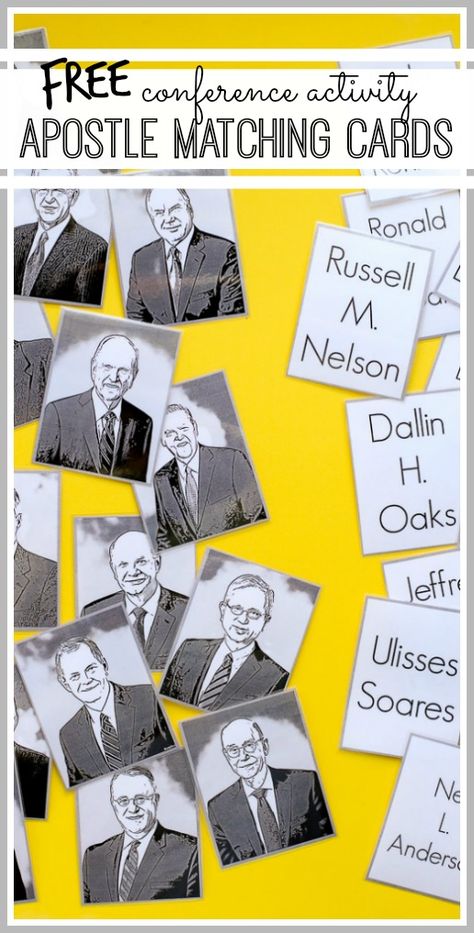 LDS Prophet and Apostles Matching Cards, Conference Game Lds Conference Activities, Family Home Evening Games, Family History Printables, Lds Handouts, Lds Apostles, Crafts To Make And Sell Unique, General Conference Activities, Lds Conference, Primary Chorister