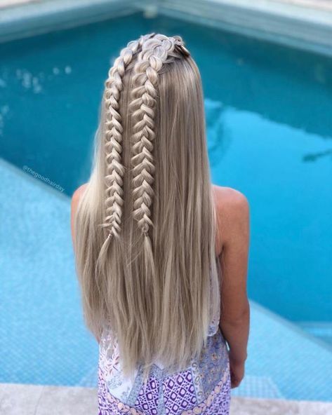 Dutch Braid Half Up, Double Dutch Braids, Braid Half Up, Party Hairstyles For Long Hair, Easy Party Hairstyles, Braid Half Up Half Down, French Braid Ponytail, Double Dutch Braid, Dutch Braids