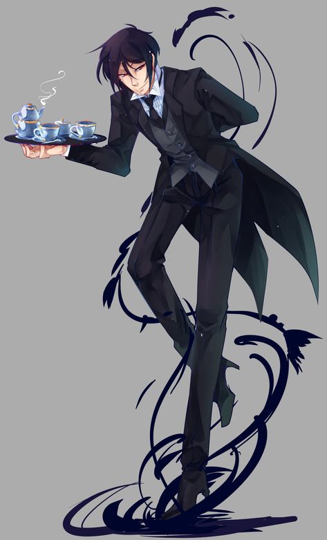 Butler Oc Male, Fantasy Butler, Butler Character Design, Butler Pose, Sebastian Michaelis Fan Art, Wizard Pose, Butler Suit, Butler Drawing, Butler Oc