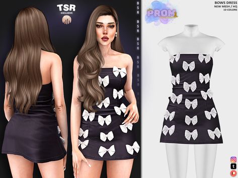 The Sims Resource - BOWS DRESS BD1274 Sims 4 Cc Shopping, Sims 4 Cc Crop Tops, Sims 4 Prom, Clothes Sims 4 Cc, Bows Dress, Cc Shopping, Split Hem Skirt, Prom Suit, Sims 4 Dresses