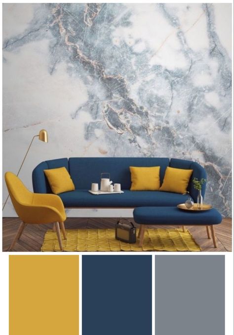 Yellow Chinoiserie, Mustard Living Rooms, Blue And Yellow Living Room, Grey And Yellow Living Room, Carpet Ideas 2023, Living Room Color Combination, Yellow Decor Living Room, Korean House, Kitchen Fashion