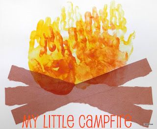 Tippytoe Crafts: camping Hand print Campfires Camping Preschool, Camping Theme Preschool, Camping Bedarf, Footprint Crafts, Preschool Projects, Summer Preschool, Footprint Art, Handprint Crafts, Daycare Crafts