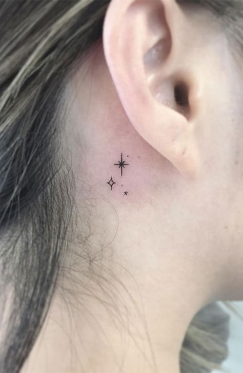 star tattoo, star tattoos, star tattoo designs, star tattoo ideas, star tattoo on arm, star tattoo on hand Behind Ear Star Tattoo, Small Star Face Tattoo, Tattoo Star Behind Ear, Ear Tattoo Inner Star, Star Ear Tattoo Inner, Astronomy Tattoo, Celestial Tattoo, Star Tattoo Designs, Tattoo People