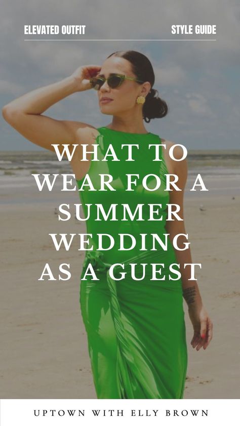 Attending a summer wedding? Keeping cool and stylish in the heat can be a challenge! Uptown With Elly Brown put together the ultimate guide for what to wear as a wedding guest, ensuring that you not only stay comfortable but also look absolutely stunning all night long.Follow for more wedding guest outfits, elevated fashion, and outfits for women over 30. Outfits For A Wedding Guest Summer, Wedding Guest Outfit Hot Weather, What To Wear To A Wedding In Summer, Wedding Outfits For Guest Summer, Wedding Guest Looks Summer, Summer Formal Outfit, Summer Wedding Guest Outfit, Outdoor Wedding Outfit, Amalfi Coast Outfits