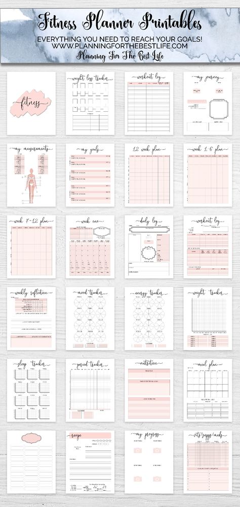 CUSTOMIZABLE Fitness Planner Printables (Six Colors Included)(US Letter) 12 Week Plan, Planning Sport, Business Planner Printables, Fitness Planner Free, Fitness Planner Printable, Workout Log, Health Planner, Planner Pdf, My Goals