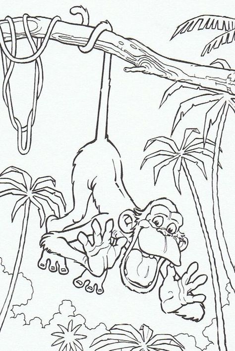 Playroom Decorations, Jungle Coloring Pages, Jungle Drawing, Safari Monkey, Theme Jungle, Monkey Drawing, Jungle Monkey, Composition Drawing, Jungle Scene