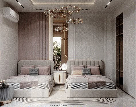 Master Bedroom on Behance 2 Double Beds In One Room, Behance Interior Bedroom, Classic Kids Bedroom, Neo Classical Bedroom, Twin Bedroom Decor, Neo Classic Reception, Parisian Bedroom Decor, Classical Bedroom, Classic Reception