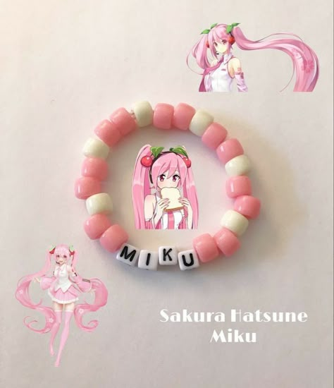 Miku Kandi, Kawaii Bracelet, Pulseras Kandi, Diy Kandi Bracelets, Pony Bead Bracelets, Diy Kandi, Kandi Kid, Kandi Cuff, Anime Jewelry