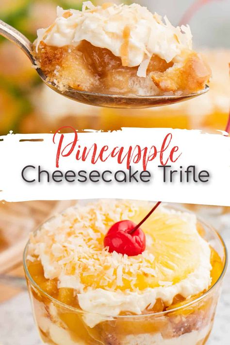 Pineapple Upside Down Trifle, Pineapple Upside Down Pudding, Pineapple Trifle Desserts, Pineapple Upside Down Desserts, Good Looking Desserts, Hawaiian Trifle, Upside Down Pineapple Cheesecake, Pineapple Upside Down Cheesecake Recipe, Pineapple Trifle