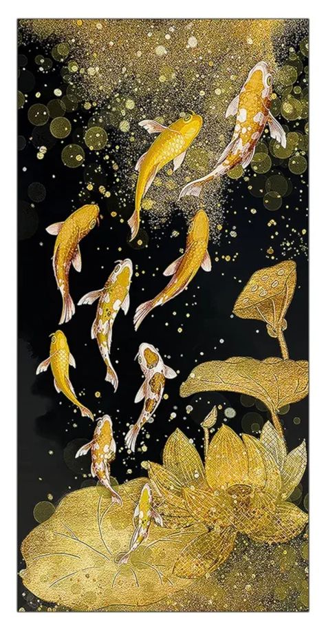 Fengshui Painting, Feng Shui Fish, Koi Fish Colors, Fish Poster, Feng Shui Art, Koi Painting, Bedroom Painting, Aesthetic Canvas, Lucky Wallpaper