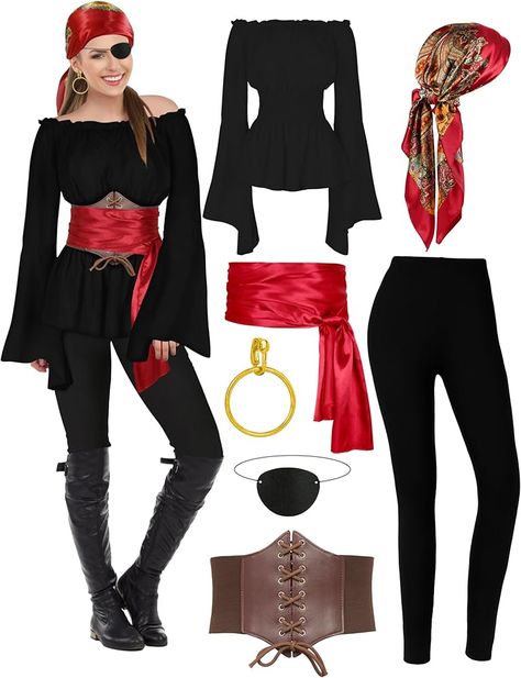 Amazon.com: CICOCI Pirate Costume For Women With Accessories Renaissance Blouse Top Belt Headscarf Full Outfits : Clothing, Shoes & Jewelry Pirate Costume For Women, Costumes You Can Make At Home, Pirate Costume Women, Halloween Group Costumes, Best Friend Costumes, Iconic Halloween Costumes, Female Pirate Costume, Friend Costumes, Diy Costumes Women