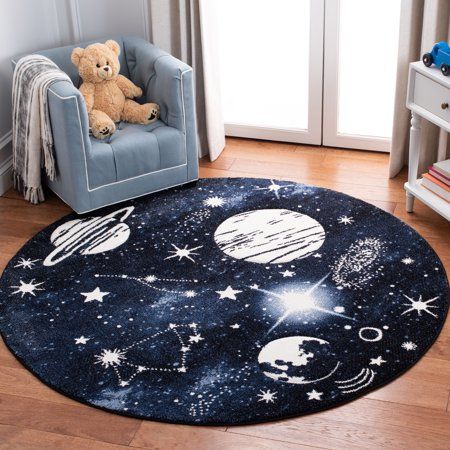 Space Themed Bedroom, Space Themed Room, Planets And Stars, Dark Blue Rug, Space Themed Nursery, Baby Boy Room Nursery, Baby Rugs, Space Baby, Space Nursery