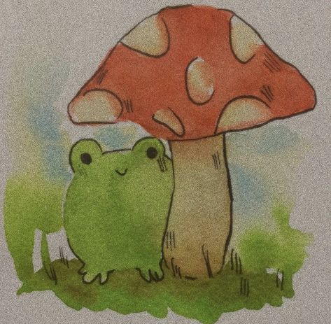 Mushroom And Frog Painting, Cute Drawings Watercolor, Cottagecore Drawings Simple, Simple Mushroom Painting Ideas, Watercolor Art Doodles, Watercolor Fantasy Art Easy, Cottage Core Watercolor Paintings, Mushroom Watercolor Paintings Easy, Water Coloring Painting Ideas Simple