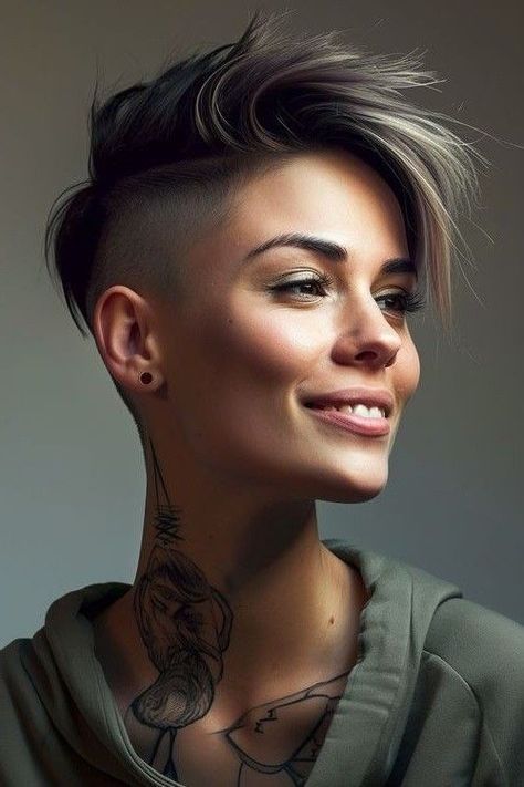 2025 Haircut, Asymetrical Haircut, Long To Short Haircut, Fly Bra, Edgy Short Haircuts, Pixie Haircut Styles, Shaved Hair Designs, Shaved Side Hairstyles, Short Dark Hair