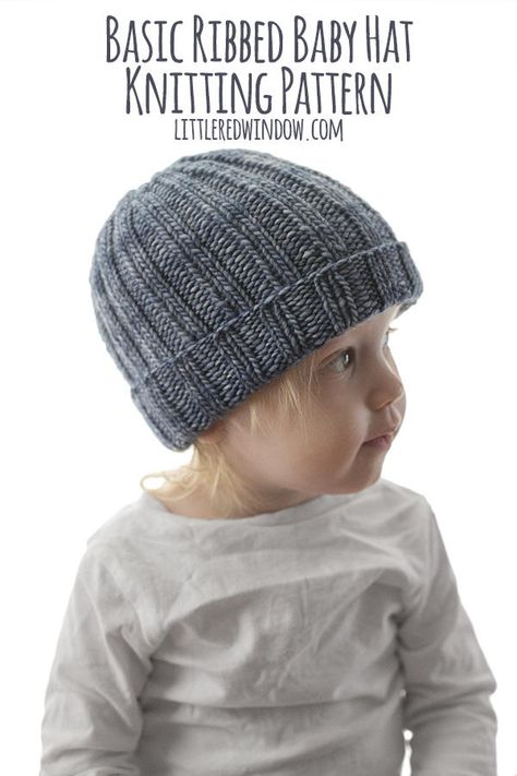 The Easy Ribbed Hat knitting pattern is the perfect baby hat knitting pattern! It’s super easy to knit and the pretty  2 x 2 rib stitch provides great texture and makes a stretchy warm hat. The folded brim makes this cute little baby hat even warmer! This ribbed hat makes a great baby shower gift for your favorite newborn, baby or toddler and looks great knit up in your favorite worsted weight yarn in any color! Easy Knit Baby Hat, Knit Baby Hat, Beanie Knitting Patterns Free, Ribbed Hat, Double Pointed Knitting Needles, Kids Knitting Patterns, Baby Hat Knitting Pattern, Hat Patterns Free, Hat Knitting Pattern