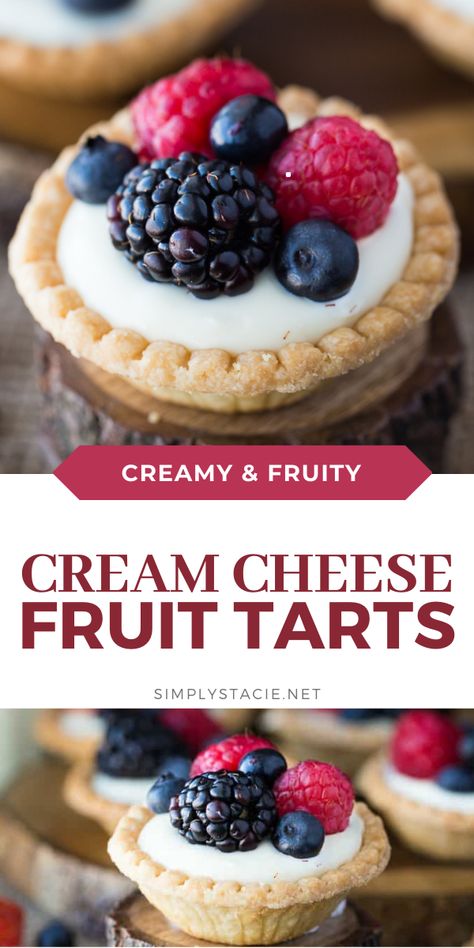 Cream Cheese Fruit Dessert Recipes, Cheesecake Fruit Tart, Mini Fruit Tart Recipe Easy No Bake, Mini Fruit Tarts Recipe, Mini Cheesecake Tarts Recipe, Cream Cheese Fruit Pie, Mini Fruit Tart Recipe Easy, Puff Pastry Cream Cheese Fruit Tarts, Cheesecake Tart Recipes