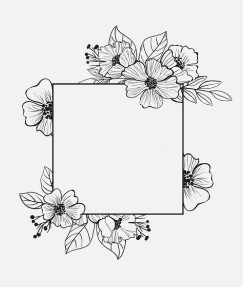 Simple Flower Pen Drawing, Leaf Frame Drawing, Floral Boarder Drawing, Flowers Boarder Design, Flowery Lettering, Floral Frame Drawing, Floral Design Drawing Border, Floral Border Drawing, Flower Drawing Border