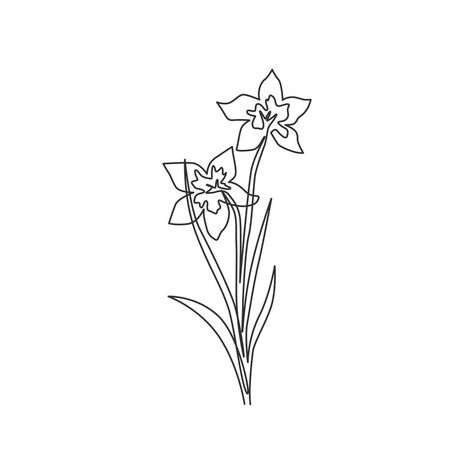 Line Drawing Tattoos, Daffodil Tattoo, Love Your Work, Line Art Flowers, Flower Outline, Daffodil Flower, Continuous Line Drawing, Line Art Tattoos, Wedding Logo