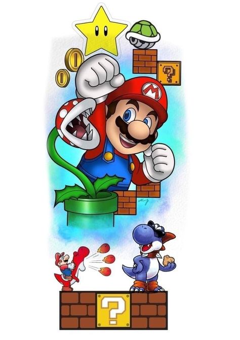 Super Mario Tattoo, Batman Art Drawing, David 8, Mario Tattoo, Mario Y Luigi, Super Mario Bros Party, Nostalgic 90s, Mario Bros Party, Cartoon Character Tattoos