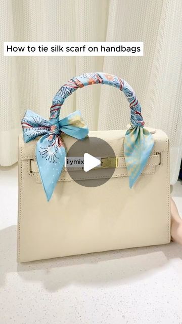 ilymix ❤ on Instagram: "How to tie silk scarf on handbags! #bags #baglover #handbags #handbagaddict #handbaglover #silkscarf #fashionstyle #fashionblogger" Tie Bag Scarf, How To Tie A Scarf On A Purse Handle, How To Tie Scarf On Bag, How To Tie A Scarf On A Purse, Bags With Scarf, Tie Silk Scarf, Scarf On Bag, Bag Scarf, How To Tie Ribbon