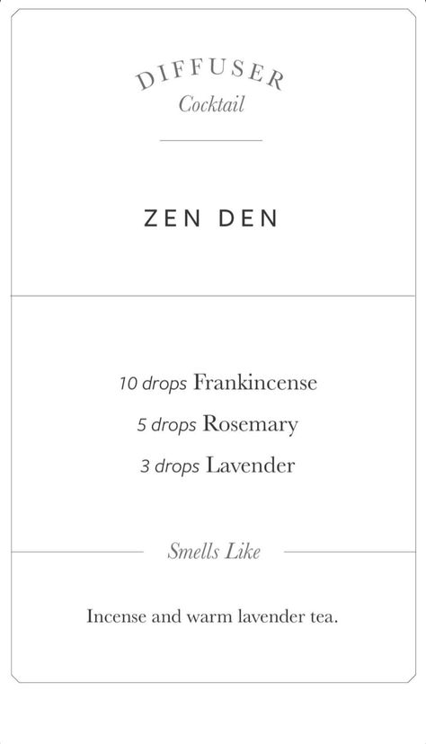 Essential Oil Combinations, Zen Den, Essential Oils Collection, Essential Oils 101, Essential Oil Diffuser Blends Recipes, Perfume Recipes, Essential Oils Guide, Essential Oil Diffuser Recipes, Oil Diffuser Recipes