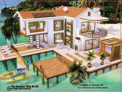 The Sims Resource - The Coconut Villa No CC Sims 4 Sulani House Plan, Sulani Homes Sims 4, Sims 4 Beach House, Sims 4 Houses Layout, Lotes The Sims 4, House Kids Room, Sims Freeplay Houses, Small Cottage House Plans, Sims 4 House Building