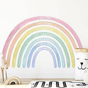 Tinideya 76.77x47.24'' Watercolor Large Rainbow Wall Decal with Inspirational Quote Peel and Stick Rainbow Wall Stickers Waterproof Decal for Girls Kids Bedroom Classroom Nursery Playroom(Pastel) Playroom Pastel, Large Rainbow Wall Decal, Rainbow Wall Decal, Nursery Playroom, Rainbow Wall, Wall Decor Stickers, Baby Care, Inspirational Quote, Home Decor Furniture