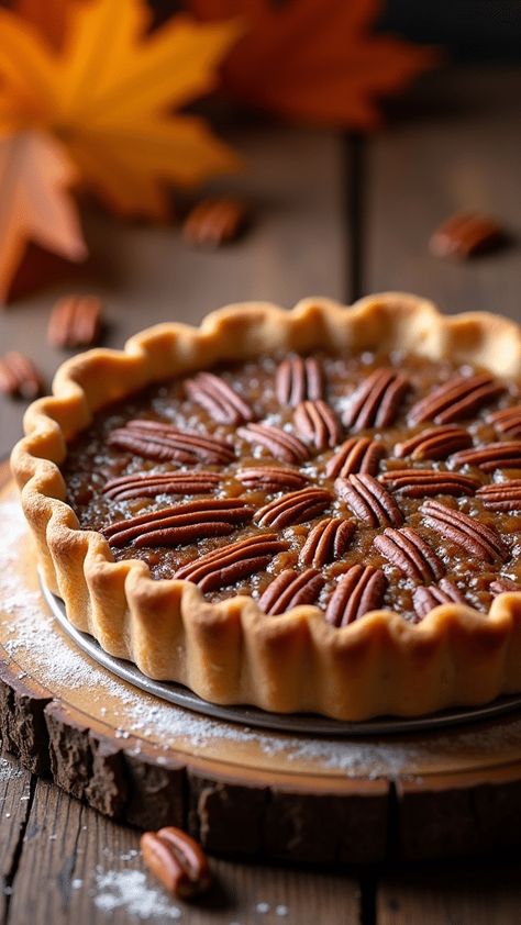 Maple Pecan Pie Pretty Pecan Pie, Maple Pie Recipes, Maple Pie, Maple Pecan Pie, Maple Cake, Buttery Pie Crust, Creamy Pudding, Maple Pecan, Crunchy Pecans