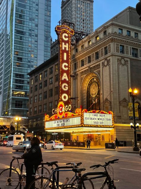 Chicago Theater Photography, Chicago Broadway Aesthetic, Chicago Theater Pictures, Uic Chicago Aesthetic, Chicago Musical Aesthetic, Uic Chicago, Chicago The Musical, Chicago Broadway, Movie Theater Aesthetic