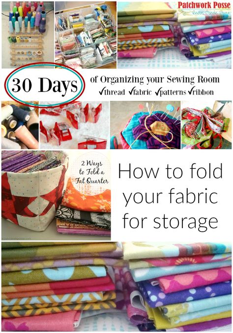 How to Fold Fabric For Storage Sewing Studio Space, Organizing Fabric Scraps, Sewing Spaces, Space Fabric, Scrap Fabric Projects, Sewing Storage, Sewing Room Organization, Organize Fabric, How To Fold