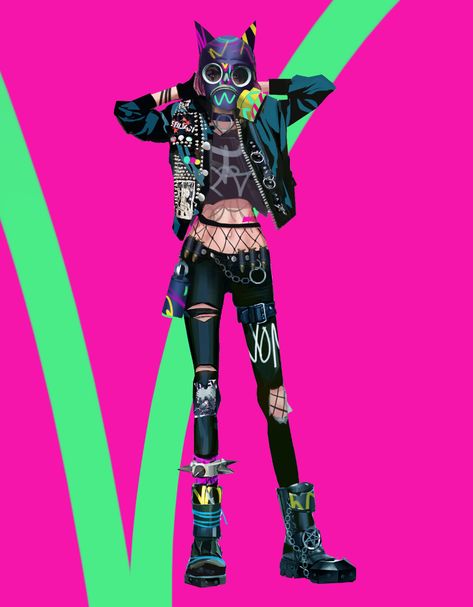 Future Punk Aesthetic, Space Punk Fashion, Punk Cyberpunk, Arcane Punk, Punk Outfit Design, Colorful Punk Fashion, Cyberpunk Ideas Character Design, Punk Superhero Design, Cyberpunk Character Ideas