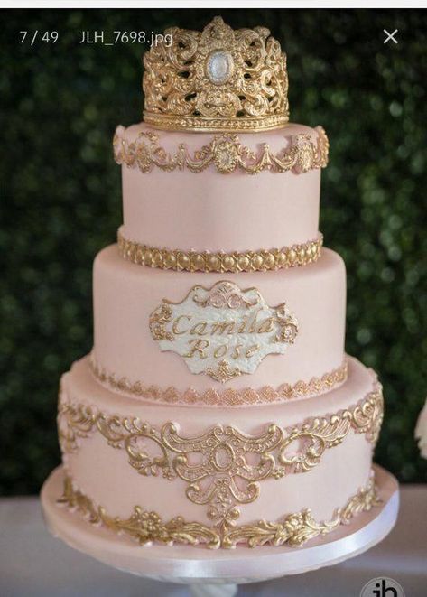 Quince Cakes, Quince Cake, Pink Quince, Polymer Clay Cake, Cake Borders, Quinceanera Cakes, Princess Birthday Cake, Sweet 16 Cakes, Pink And Gold Wedding