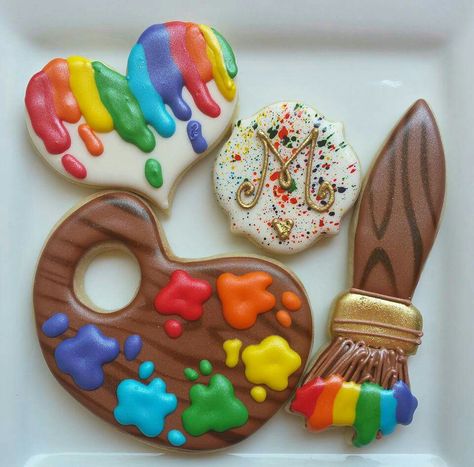 Paint Theme Cookies, Paint Pallet Cookies, Artist Cookies Decorated, Artist Cookies, Purim Cookies, Pride Cookies, Painting Cookies, Art Cookies, School Cookies