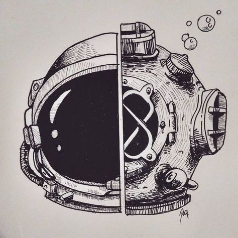 Astronaut Drawing, Helmet Drawing, Astronaut Illustration, Diving Helmet, Astronaut Art, Desenho Tattoo, 로고 디자인, A Drawing, Design Sketch