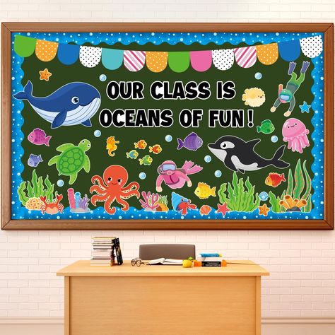 PRICES MAY VARY. Package includes: The ocean bulletin board decorations set consists of 69 pieces of ocean fish bulletin board cutouts, 16 pieces of bulletin board borders and 100 adhesive dots, making it an eye-catching and lively addition to any room or space. Premium material: Our sea animals cutouts trim border decorations are made of thick paper, fade-resistant and coated with film on both sides, sturdy enough that won’t be tear or break easily and can be used for a long time. Easy to use: Sea Bulletin Board Ideas, Under The Sea Bulletin Board Ideas, Ocean Bulletin Board Ideas, Infant Classroom Decorations, Under The Sea Bulletin Board, Under The Sea Classroom Theme, Fish Bulletin Boards, Sea Bulletin Board, Preschool Decorations