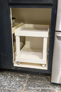 The drawer pushed all the way in Blind Corner Cabinet Solutions, Corner Cabinet Solutions, Scandinavian Spring, Corner Cabinet Organization, Cabinet Solutions, Blind Corner Cabinet, Corner Storage Cabinet, House To Home, Corner Kitchen Cabinet