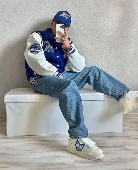 All Posts • Instagram Varsity Jacket Outfit Mens, Men Streetwear Outfits, Streetwear Fashion Menswear, Varsity Jacket Outfit, Vintage Varsity Jacket, Streetwear For Men, Mens Photoshoot Poses, Trendy Boy Outfits, Streetwear Mode