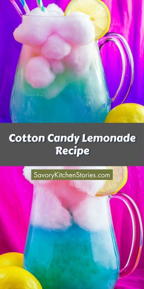 Craving a fun and colorful beverage to brighten your day? This Cotton Candy Lemonade Recipe is sure to impress with its whimsical flavors and vibrant presentation. Be sure to save this unique candy-inspired drink for later, and elevate your Candy Drinks repertoire with this fun twist! Cotton Candy Lemonade Recipe, Cotton Candy Recipe, Food Truck Menu, Recipe For Summer, Cotton Candy Flavoring, Colorful Drinks, Drink Recipes Nonalcoholic, Candy Drinks, Candy Recipe