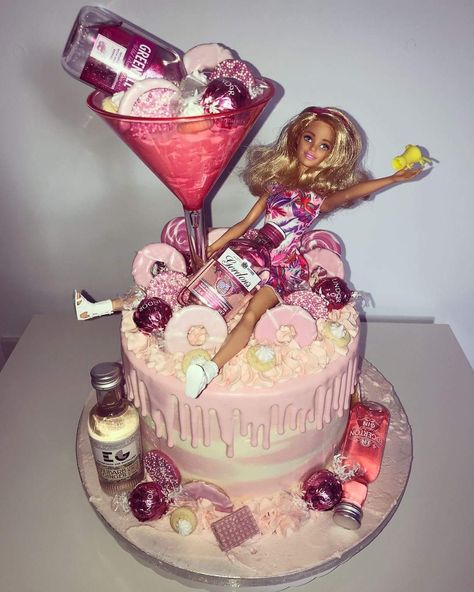 Drunk Barbie Cake, 21st Bday Cake, Birthday Cake Quotes, 40 Cake, 19th Birthday Cakes, Alcohol Cake, Barbie Birthday Cake, 18th Cake, 21st Cake