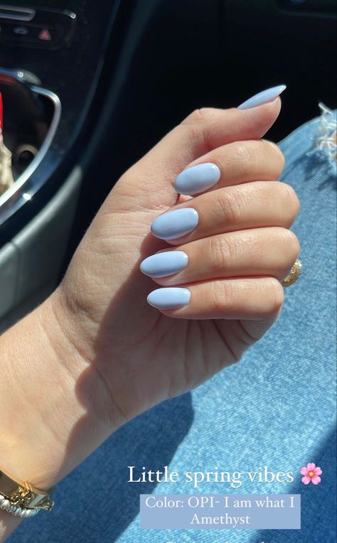 Almond lavender manicure Spring Nails Opi Gel 2024, I Am What I Amethyst Opi Dip, Opi It's A Boy, Spring Nails 2024 Opi, Light Blue Opi Gel Polish, Opi I Am What I Amethyst, Opi Light Blue Nail Polish, Opi Periwinkle Blue, Opi Blue Gel Polish