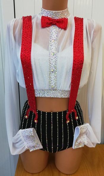 Made by Bobby Showman Costume Woman, Stoning Ideas For Dance Costumes, Dance Competition Costumes Jazz, Circus Acrobat Outfit, Circus Outfit Ideas, Circus Dance Costume, Acrobat Outfit, Dance Competition Outfits, Rumba Dance Dress