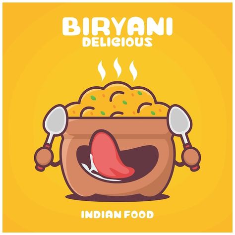 Biryani Drawing, Indian Food Logo Design, Biryani Logo Design, Biryani Illustration, Chaat Platter, Rice Cartoon, Cafe Quotes, Peace Drawing, Restaurant Designs