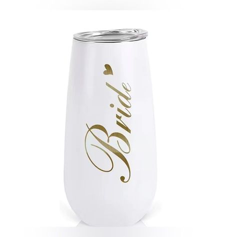 Bride Travel Insulated Champagne Flute Or Sippy Cup With Lid. White + Gold. Brand New! Take Your Bubbly With You While You Take Photos, Sit With Your Glam Squad Or Run Around To Chat With Your Guests Without Spilling It On That Special Dress! Or Bring It On Your Honeymoon To Keep Your Champagne Cold While At The Beach Or Pool. Insulated To Keep Your Drink Cool. Measurements In Photos. Flute Wine Glasses, Travel Coffee Cup, Metal Water Bottle, Chapstick Holder, Glass Water Bottle, Thermos Bottle, Sippy Cup, Bridal Brunch, Champagne Flutes