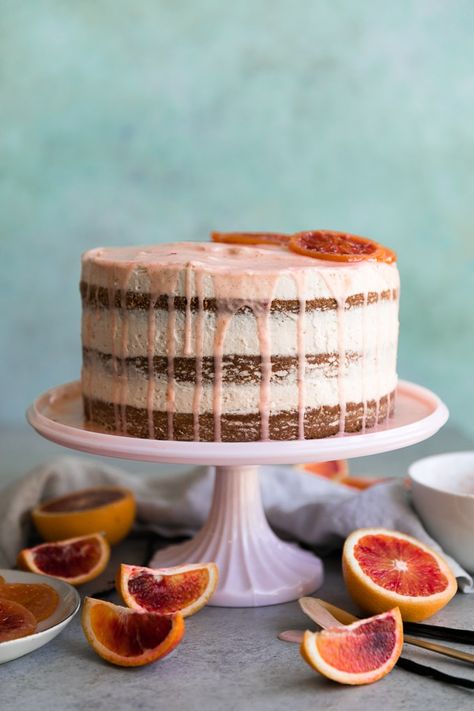 Orange Citrus Cake, Orange And Vanilla Cake, White Chocolate Orange Cake, Orange Cake Design, Blood Orange Cake, Blood Orange Cake Recipe, Orange Frosted Cake, Blood Orange Upside Down Cake, Blood Orange Cardamom Cake