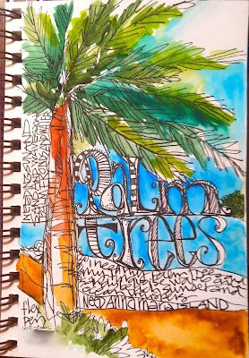 Whimspirations: Palm Trees Joanne Sharpe, Palm Tree Art, Watercolor Journal, Island Art, Journal Art, Salt Life, Journaling Ideas, Sketchbook Inspiration, Mixed Media Art Journaling