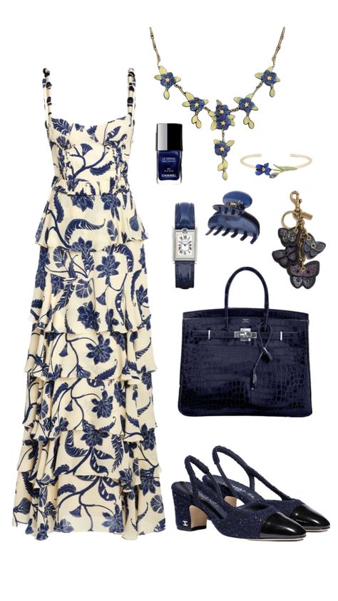 Navy blue floral dress #navy #outfitinspo #blue #blueaesthetic #floral #flowers #dress Blue Floral Dress Outfit, Dressy Hats, Floral Dress Outfits, Navy Blue Floral Dress, Spring Outfits Dresses, Modesty Outfits, Flowers Dress, Elegant Dresses Classy, Blue Floral Dress